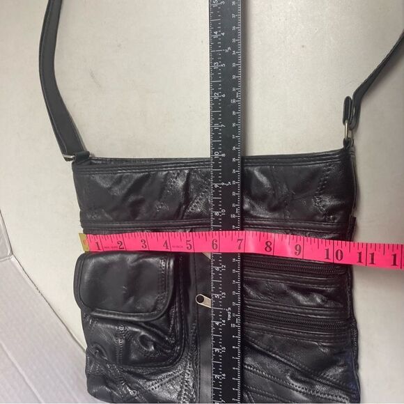 Genuine Patch Leather Crossbody Black 10X2X10 - Picture 4 of 10